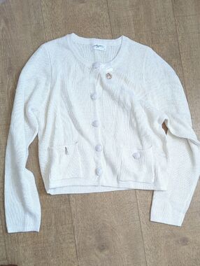 Carly Jean Los Angeles Eloise Cream Crewneck Cardigan With Gold Brass Buttons